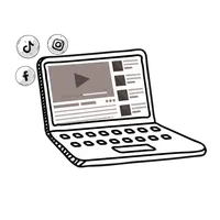 Laptop with social media icons hovering around it